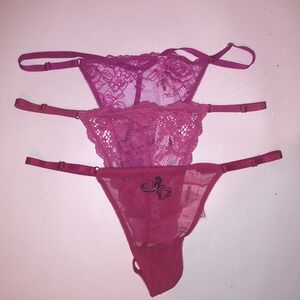 Set of 3 Victoria Secret Panty V String Thong XL Pink Lace Adjustable Sides New